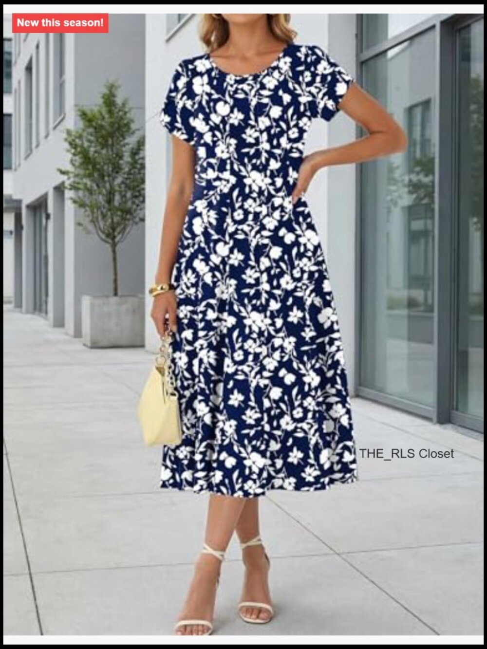 Midi Dress Women Casual Pleated A Line Sundress Petal Sleeve Flowy - Picture 6 of 7